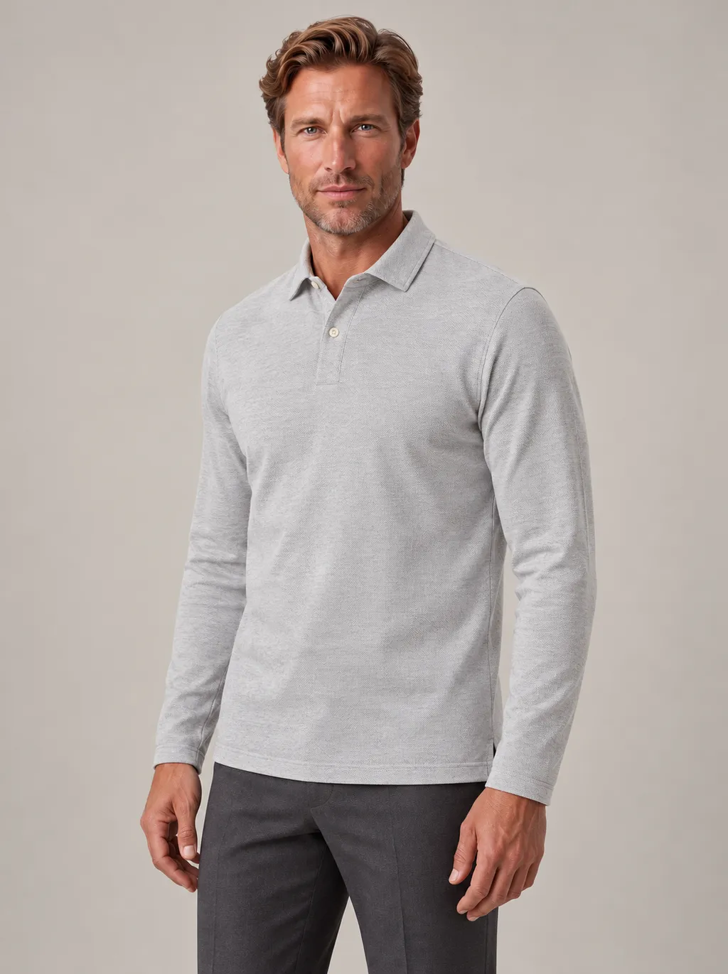 Hellgrau Melange Poloshirt