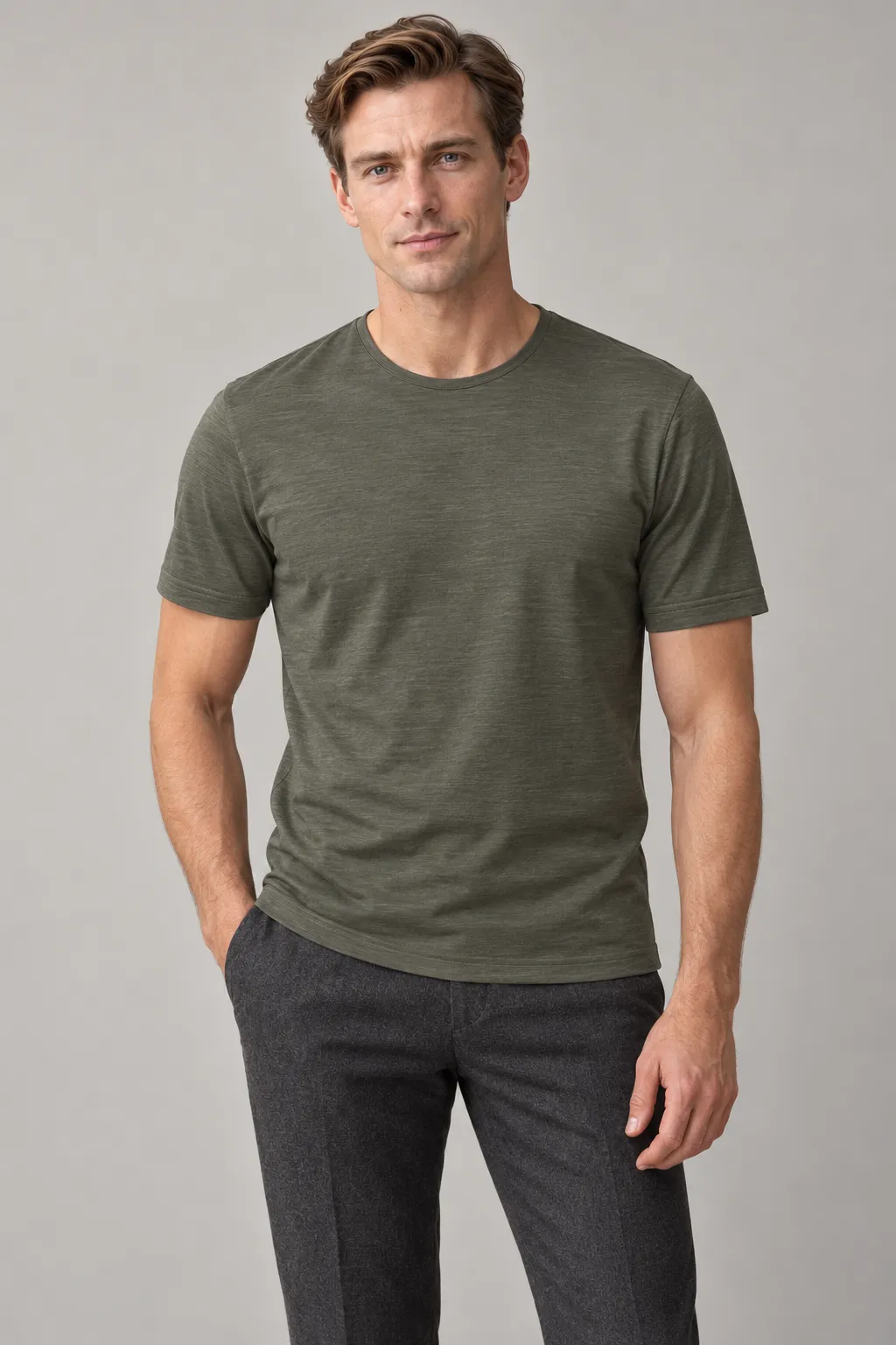 Waldgrünes T-shirt aus Merinowolle