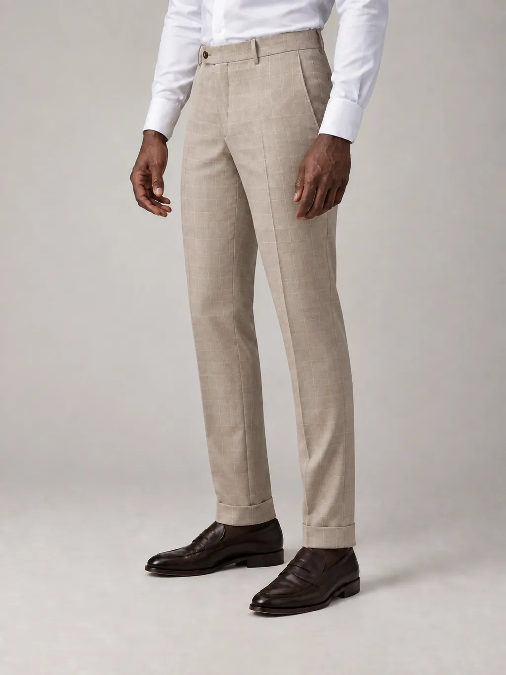 Beige rutiga kostymbyxor