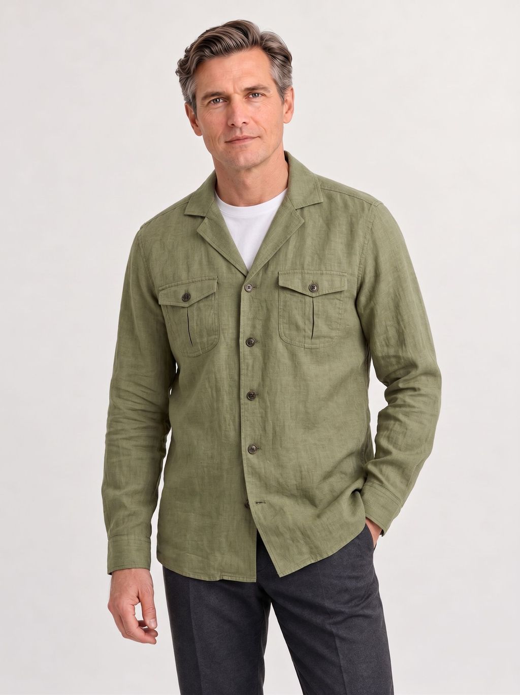 Olive green linen overshirt