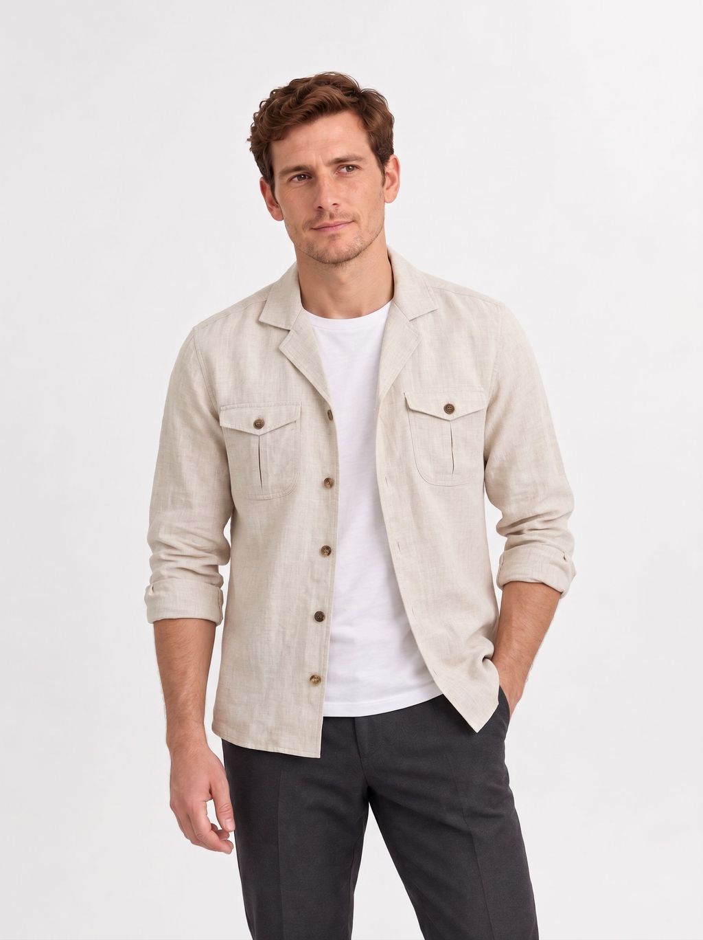 Beige linen overshirt