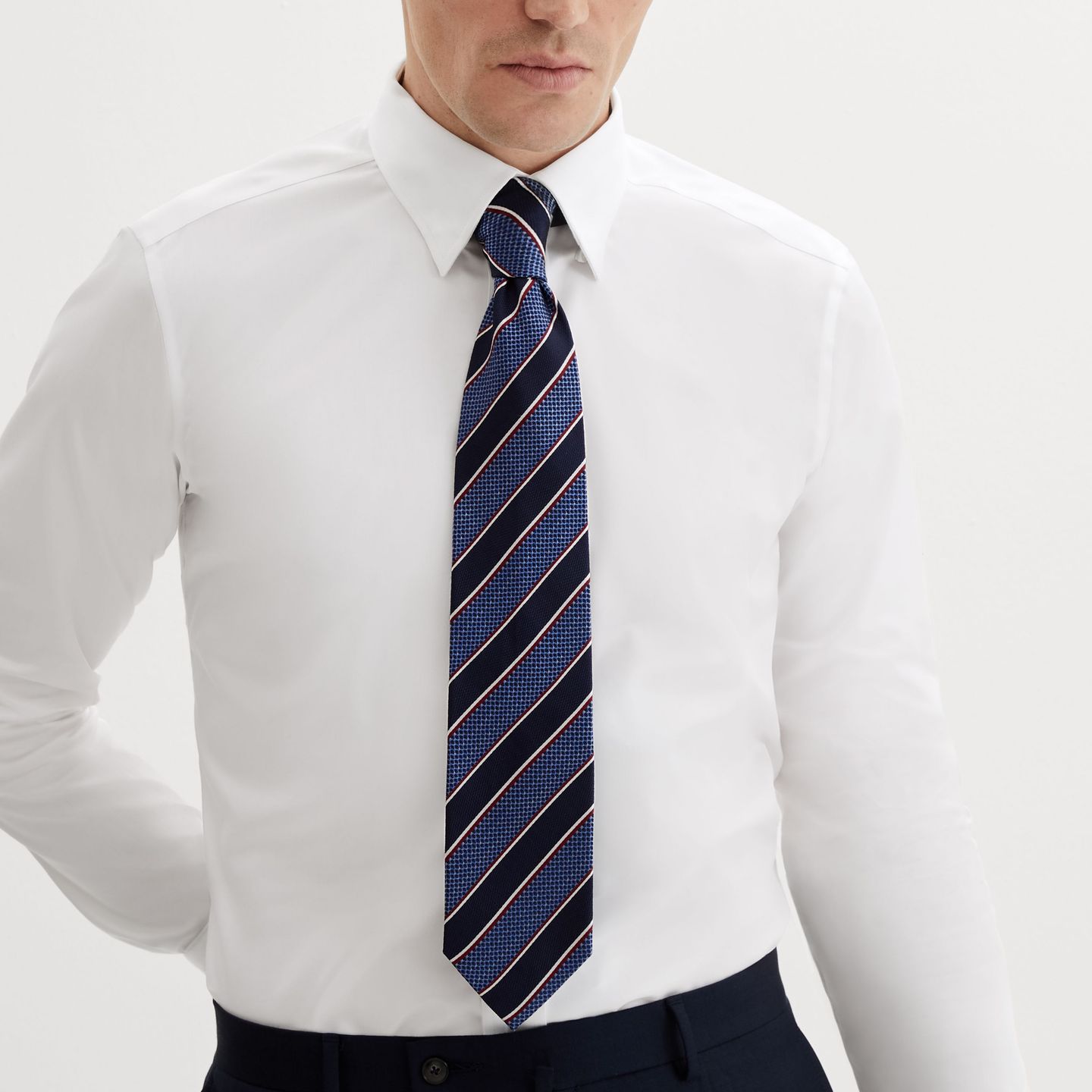 Carter Young Business Shirt in White Tonal Stripe