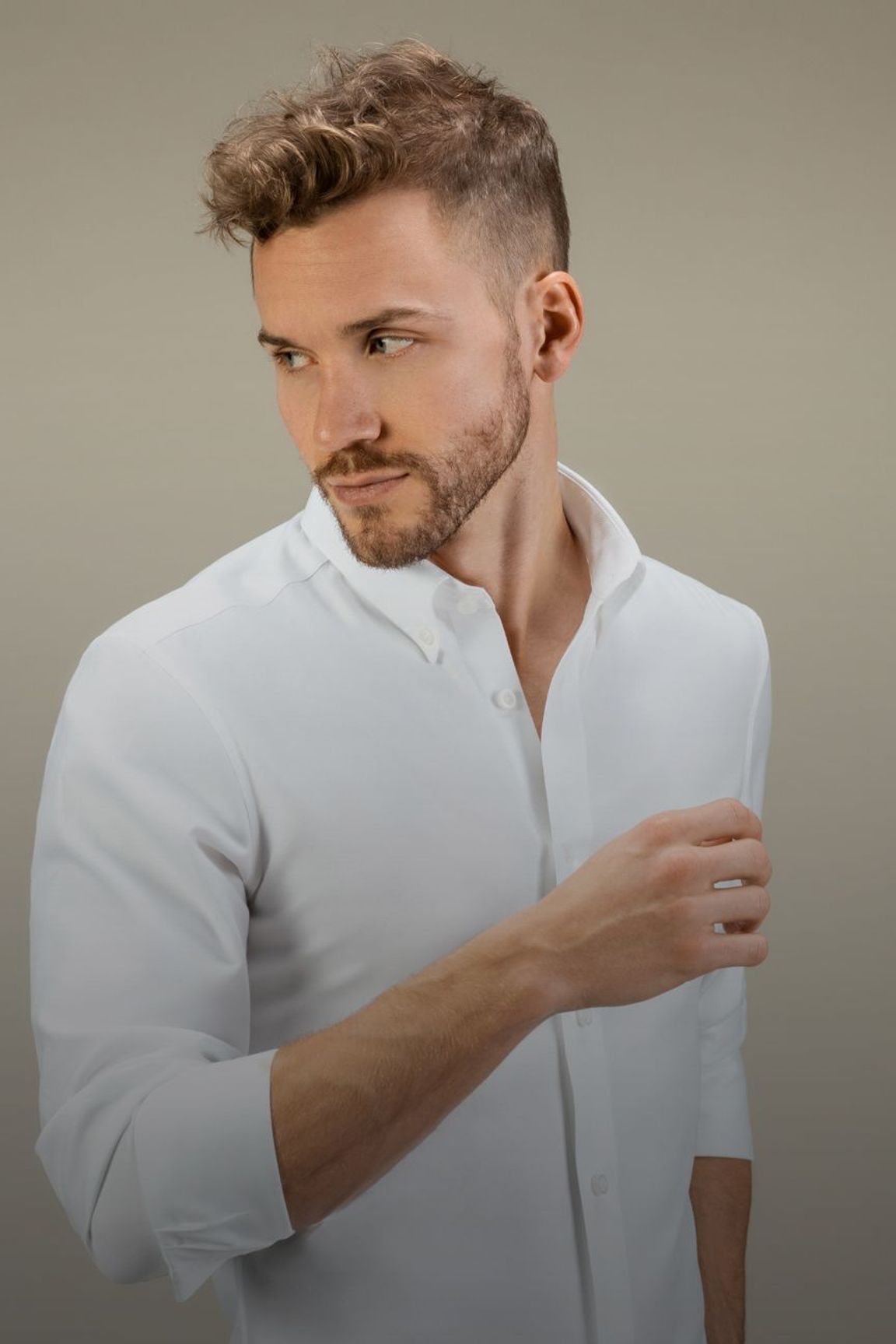 Man in white dress shirt online