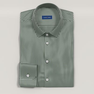 mens green gingham dress shirt Button-Down Sport Shirt in Olive Small Gingham Poplin main image 0