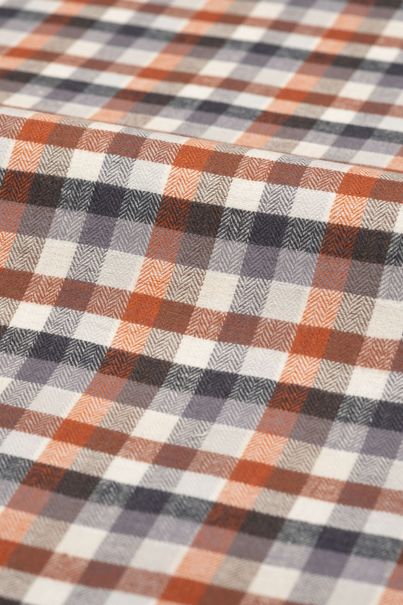 Flanelle à carreaux orange et gris à chevrons