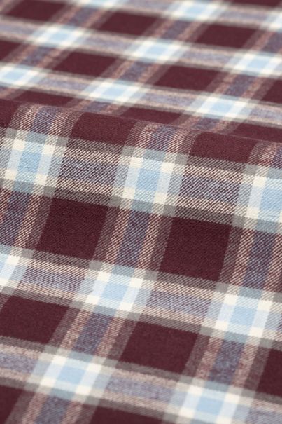 Burgundy Checked Cotton Flannel Shirt