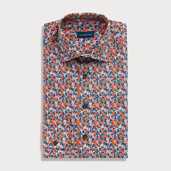 Orange floral printed dress shirt