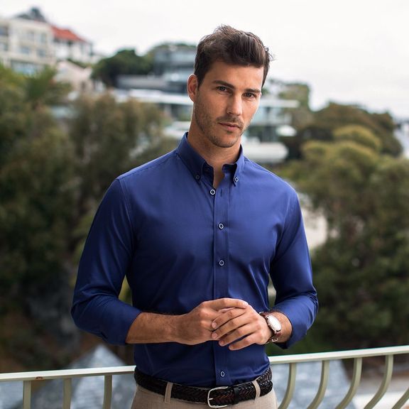 Dark blue dress shirt online