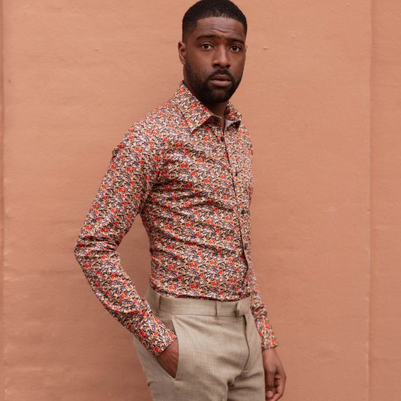 Mens orange floral sales shirt