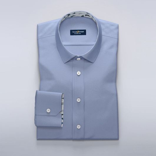 Satin shirt in Royale blue with blue butterfly print contrasts