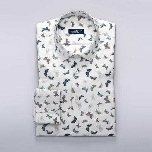 Satin-Hemd mit farbigem Schmetterlingsdruck