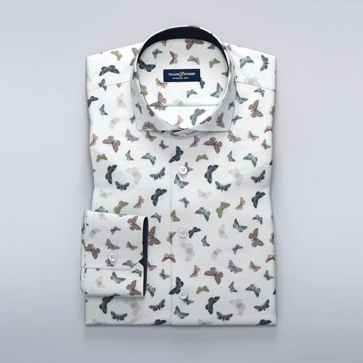 Satin shirt with colorful butterfly print with Vanderlay contrasts