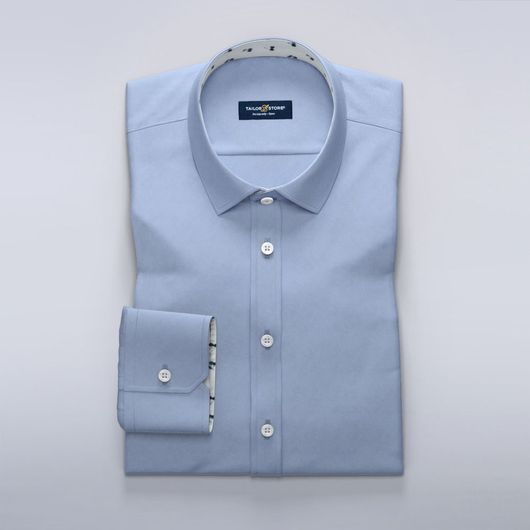 Satin shirt in Royale light blue with dark cherry print contrasts