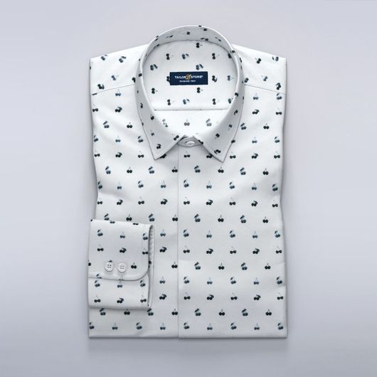 Satengskjorte med mørkt kirsebærprint