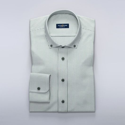 Grønnsripete business-skjorte med silkemyk følelse