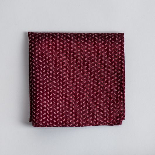 Dark red silk pocket square with oval dots