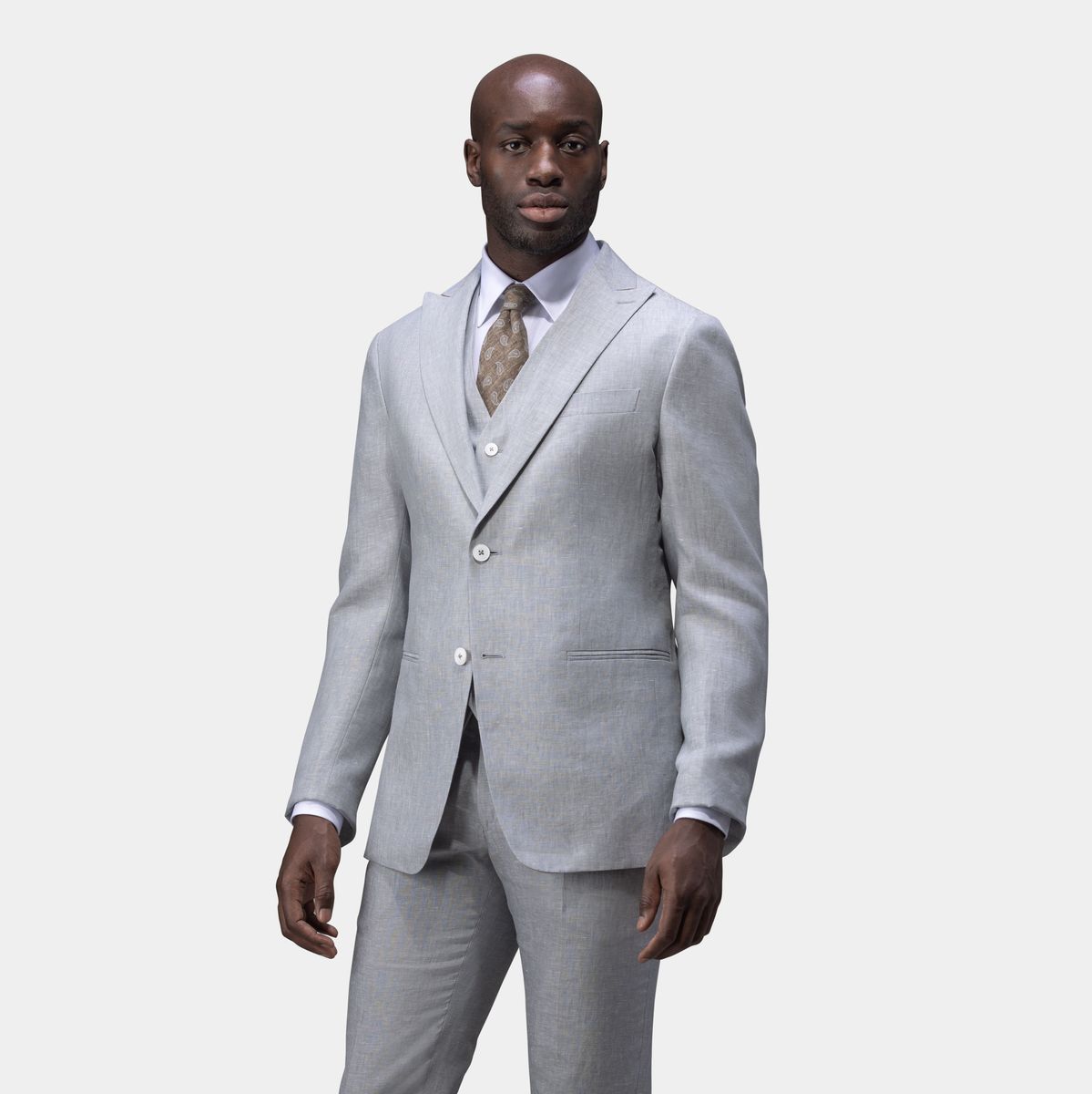 Light silver gray three-piece suit