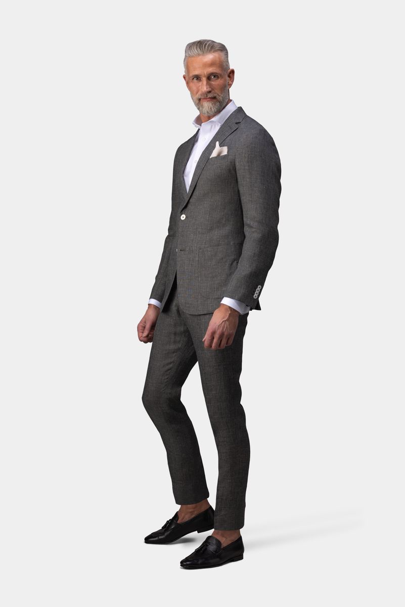 Slim-fit two-piece suit in melange linen