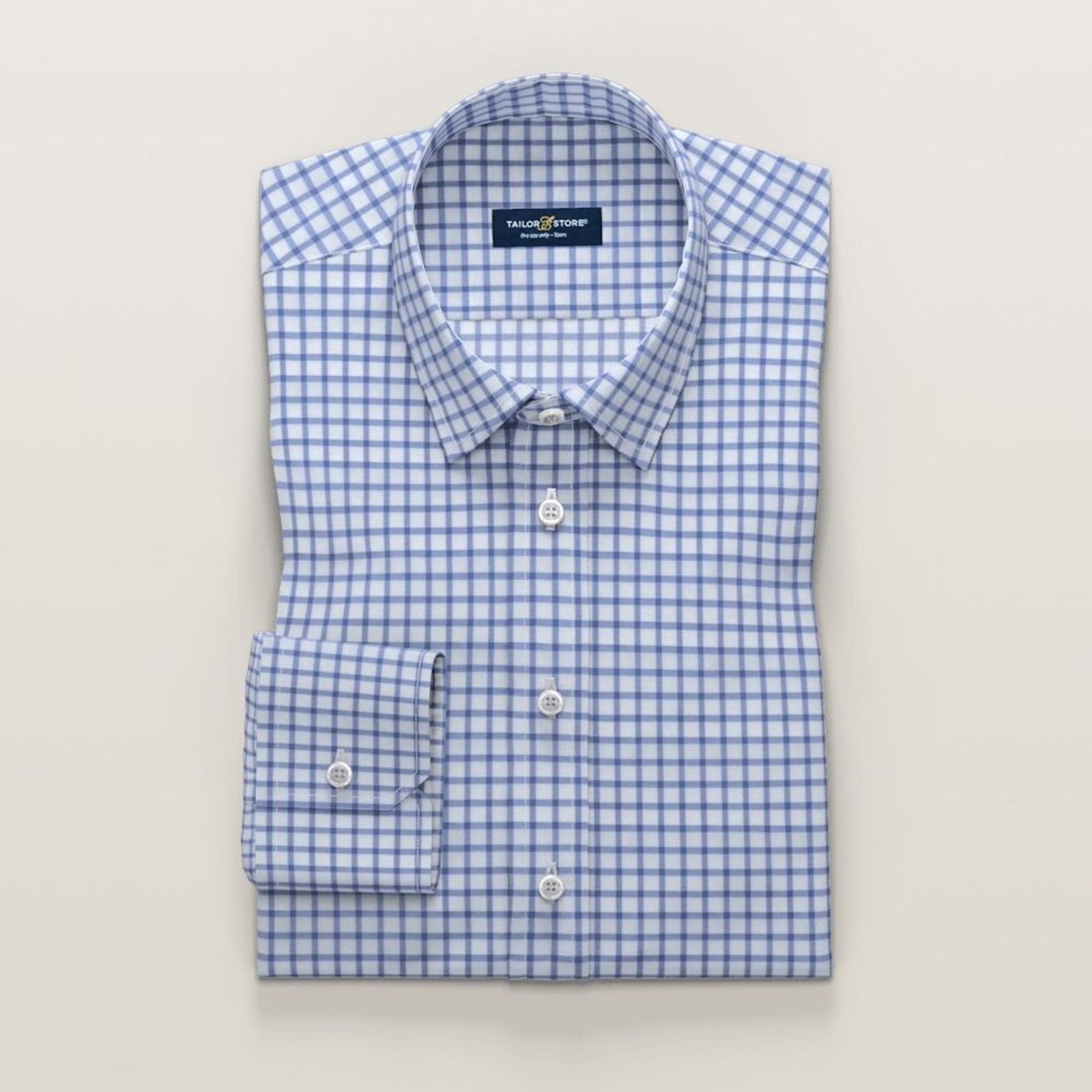 Mid blue checked business shirt | Tailor Store®