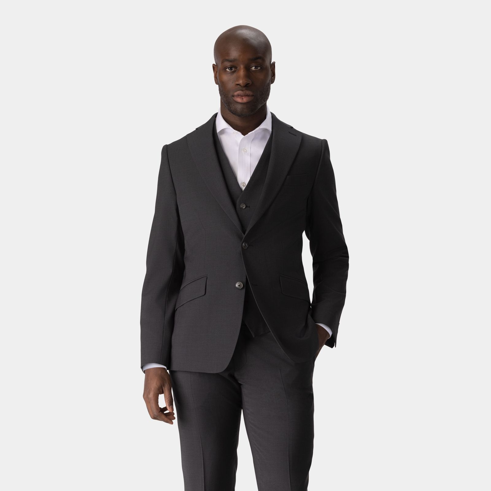 Dark gray three-piece stretch suit | Tailor Store®