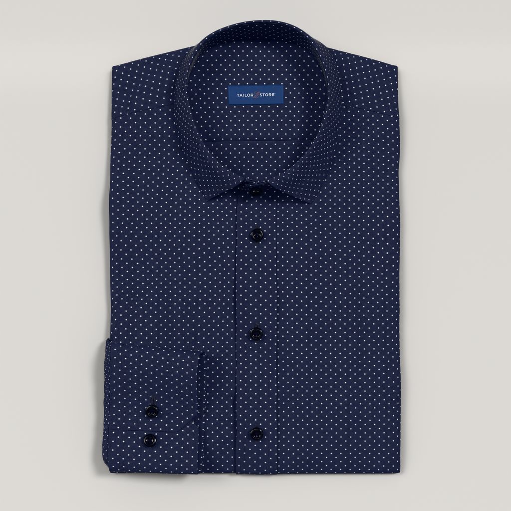 Chemise bleu marine à pois blancs