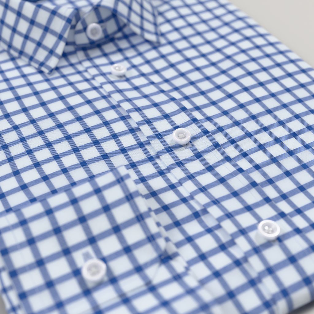 Mid blue checked business shirt
