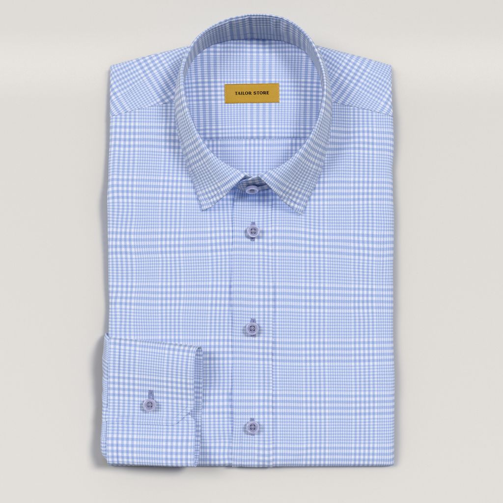 Light blue checkered Non-Iron business shirt