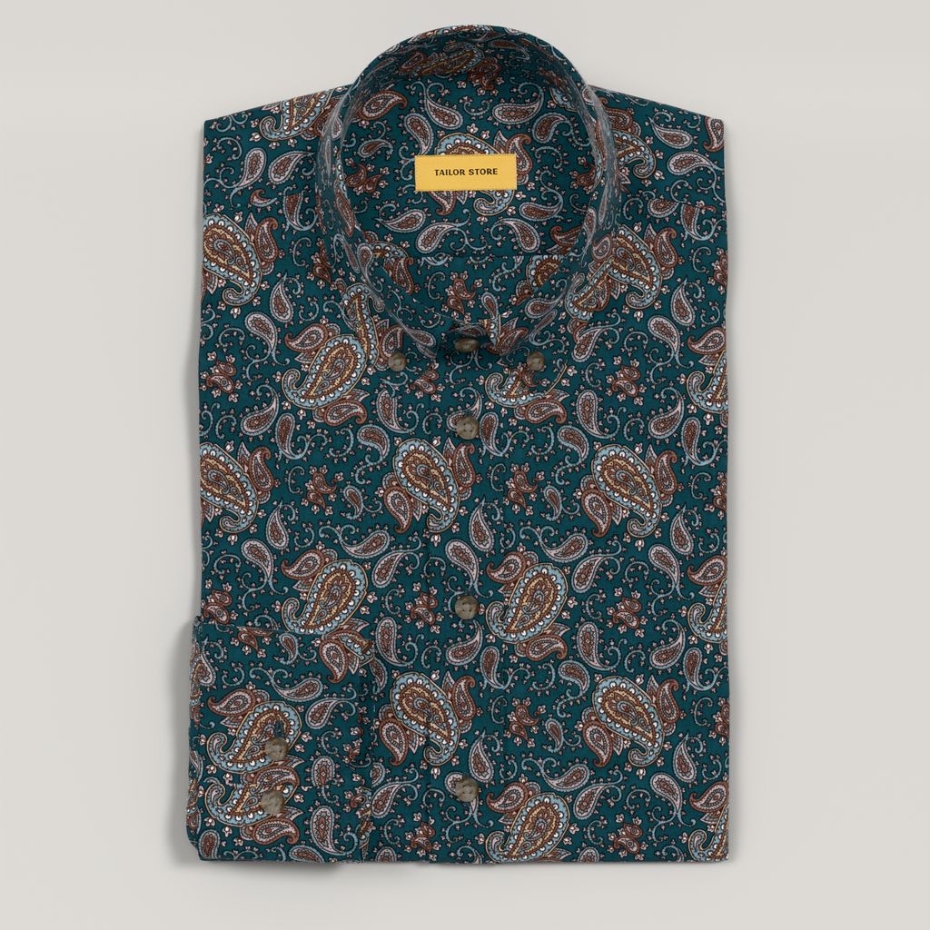 Green paisley printed dress shirt