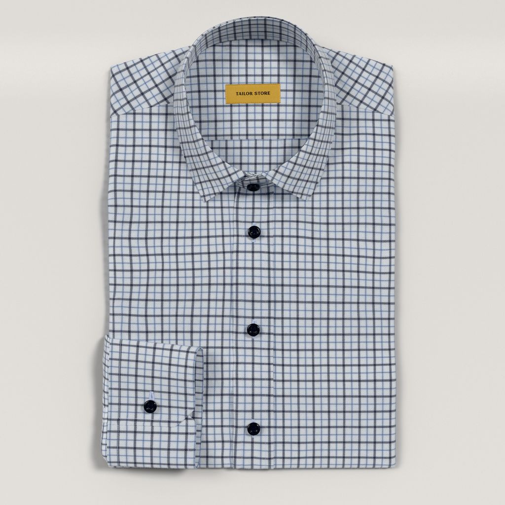 Chemise business sans repassage dans un motif à damier bleu marine