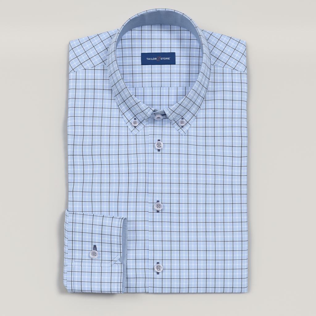 Light blue checkered Non-Iron business shirt