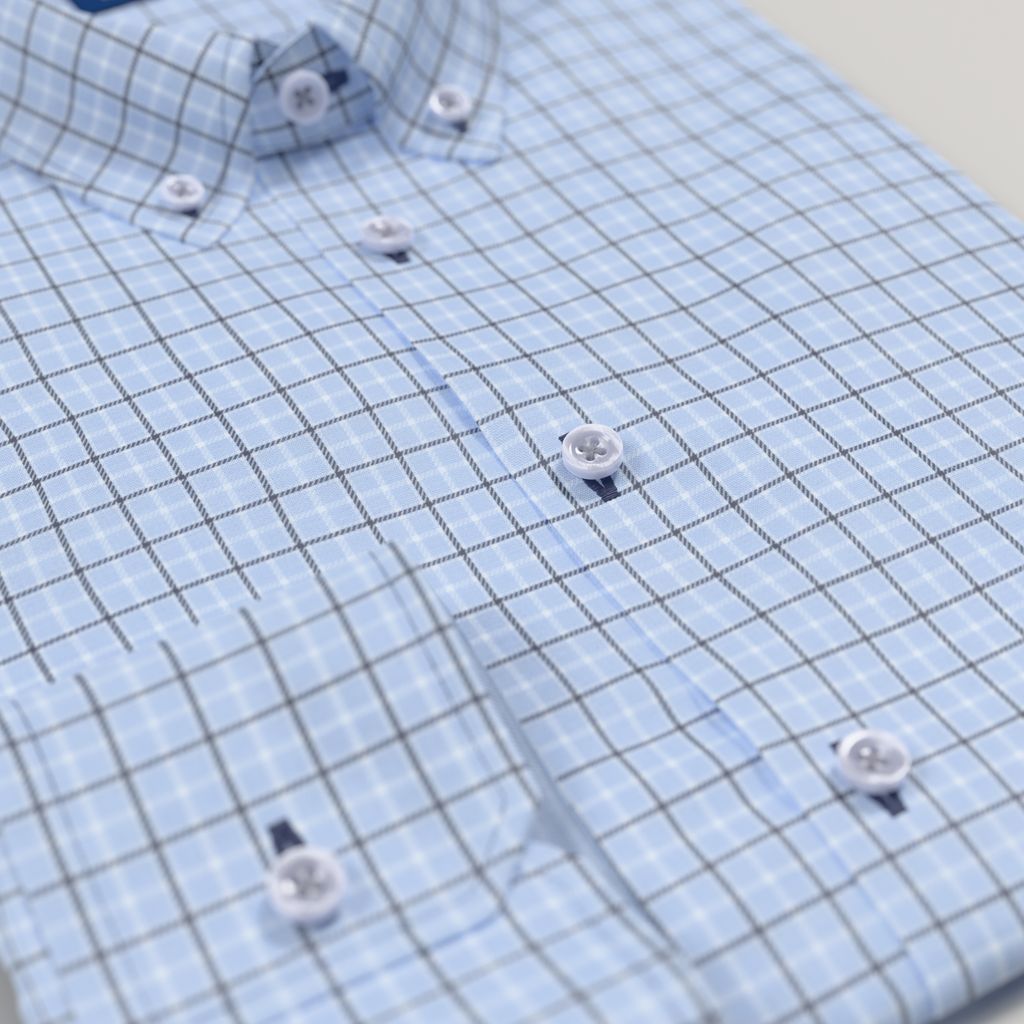 Light blue checkered Non-Iron business shirt