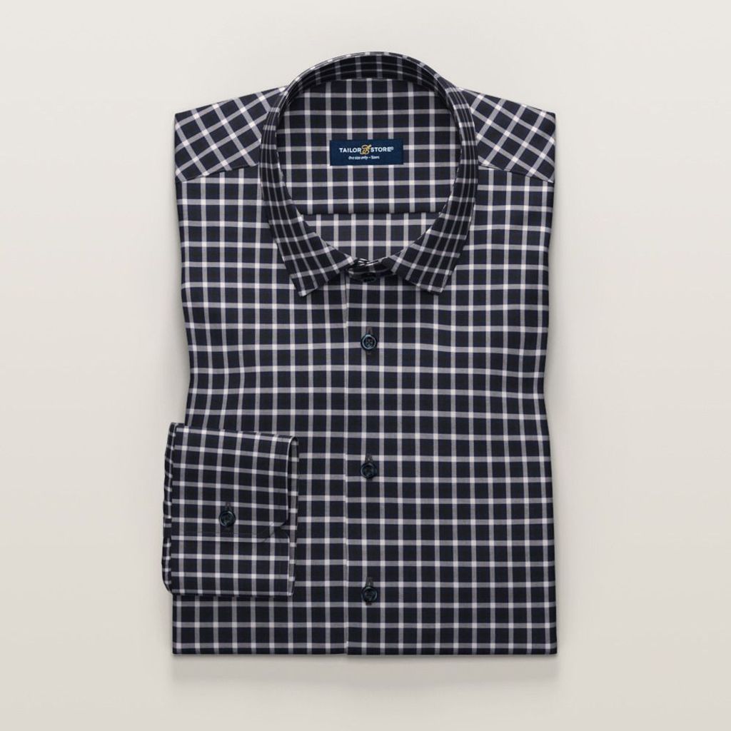 Navy checkered Non-Iron business shirt | Tailor Store®