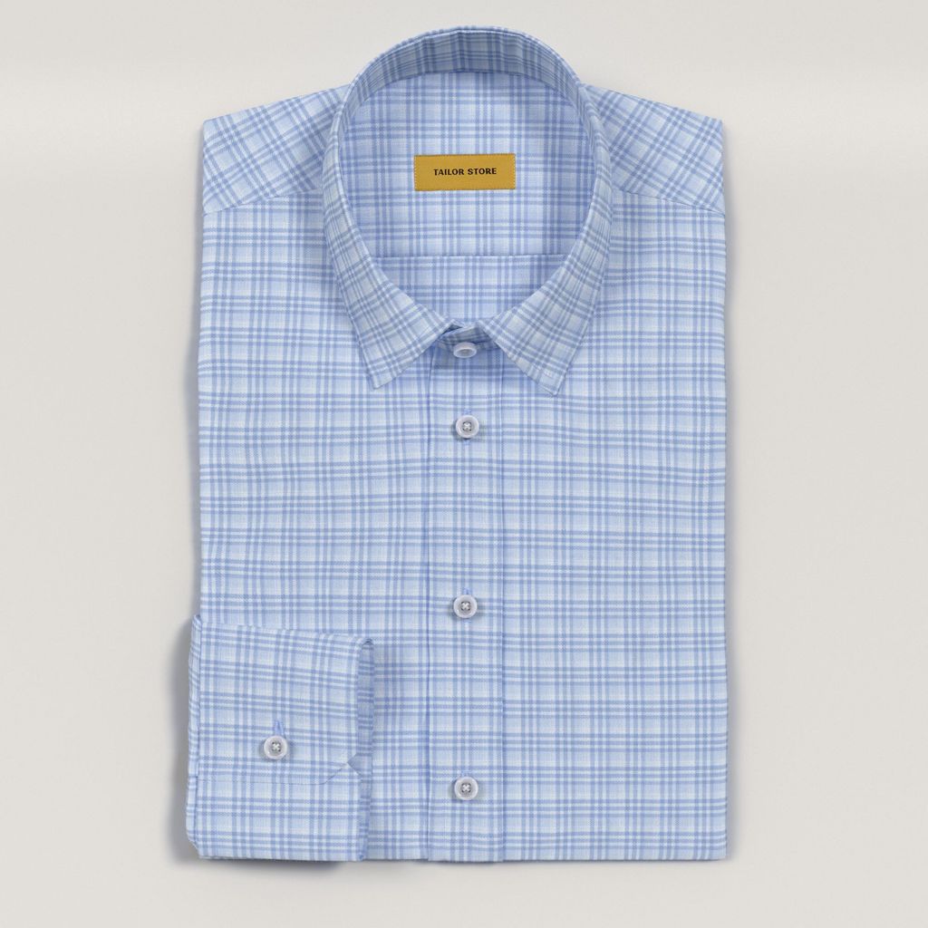 Chemise business sans repassage à carreaux bleu clair