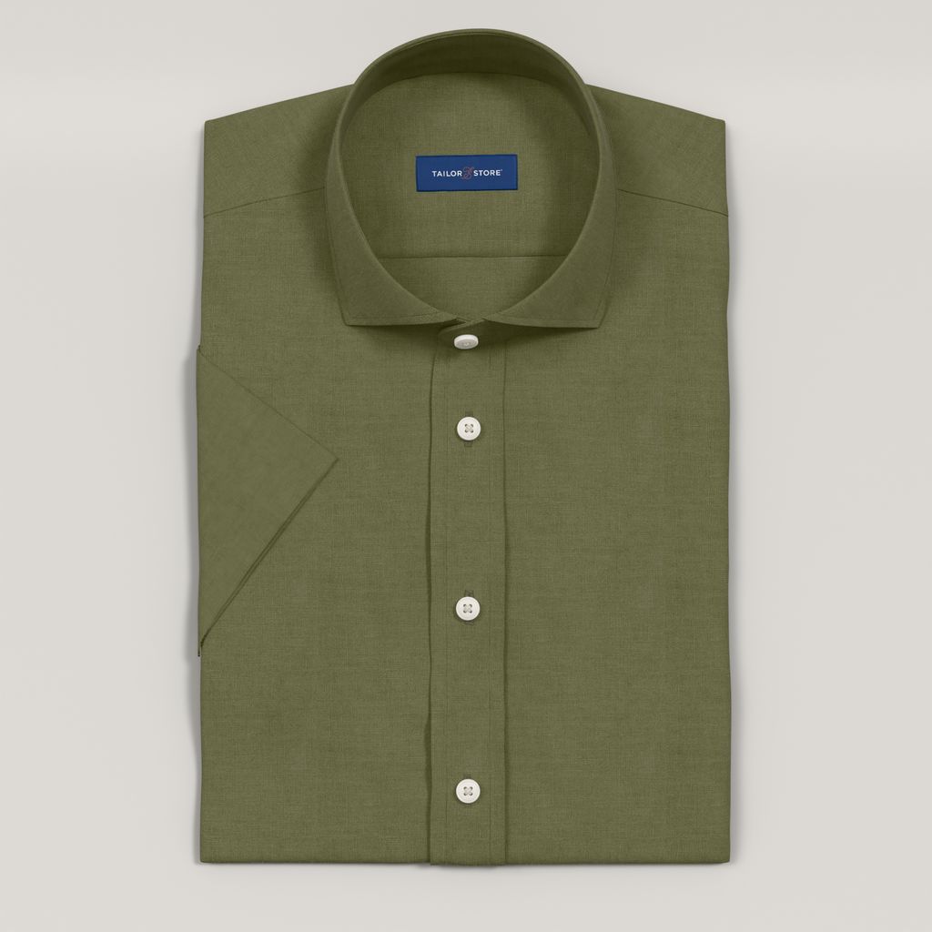 Military green short sleeved linen shirt