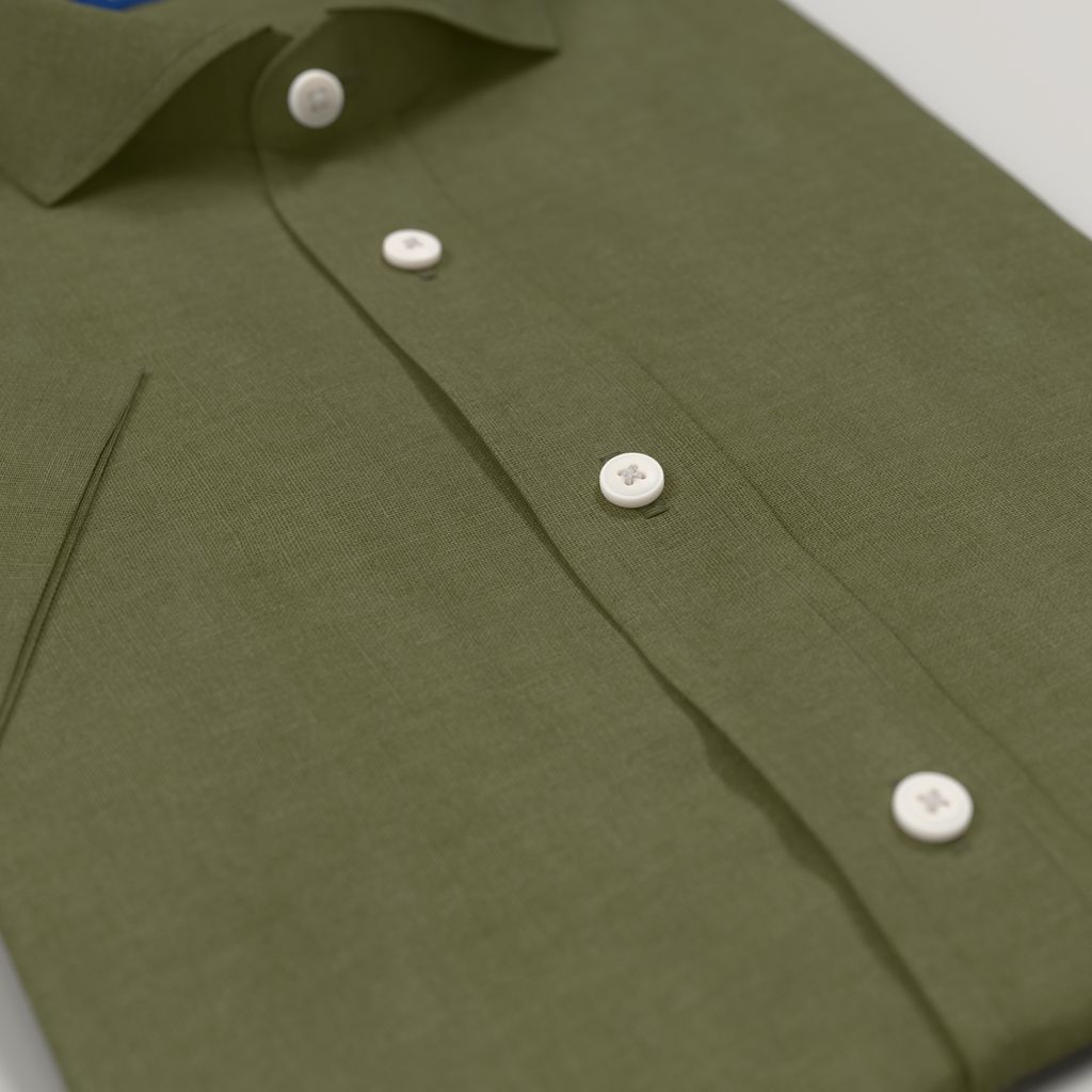 Military green short sleeved linen shirt