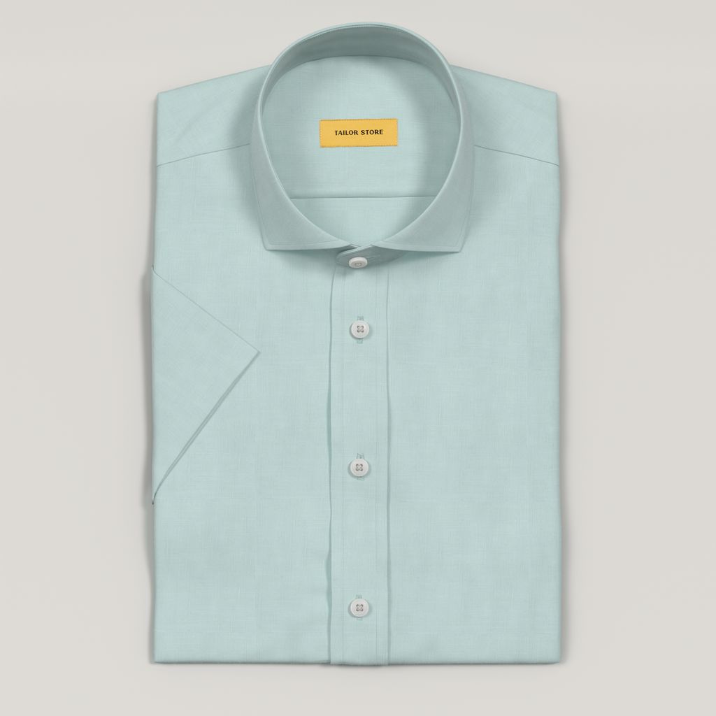 Aqua blue short sleeved linen shirt