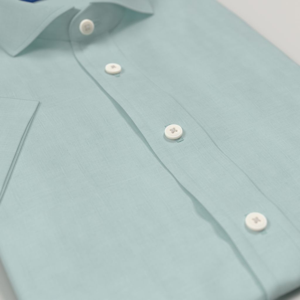 Aqua blue short sleeved linen shirt