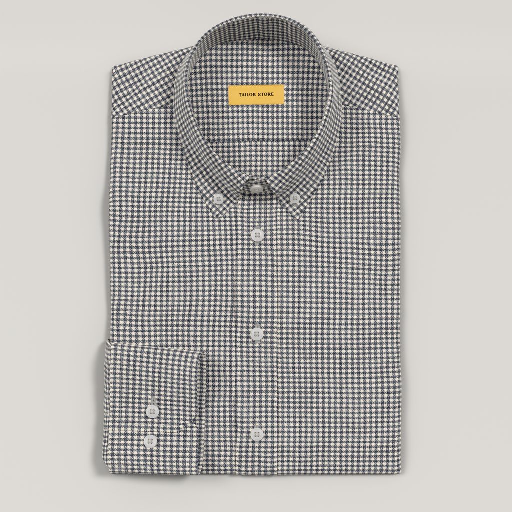 Gingham patterned flannel shirt in ivory and navy