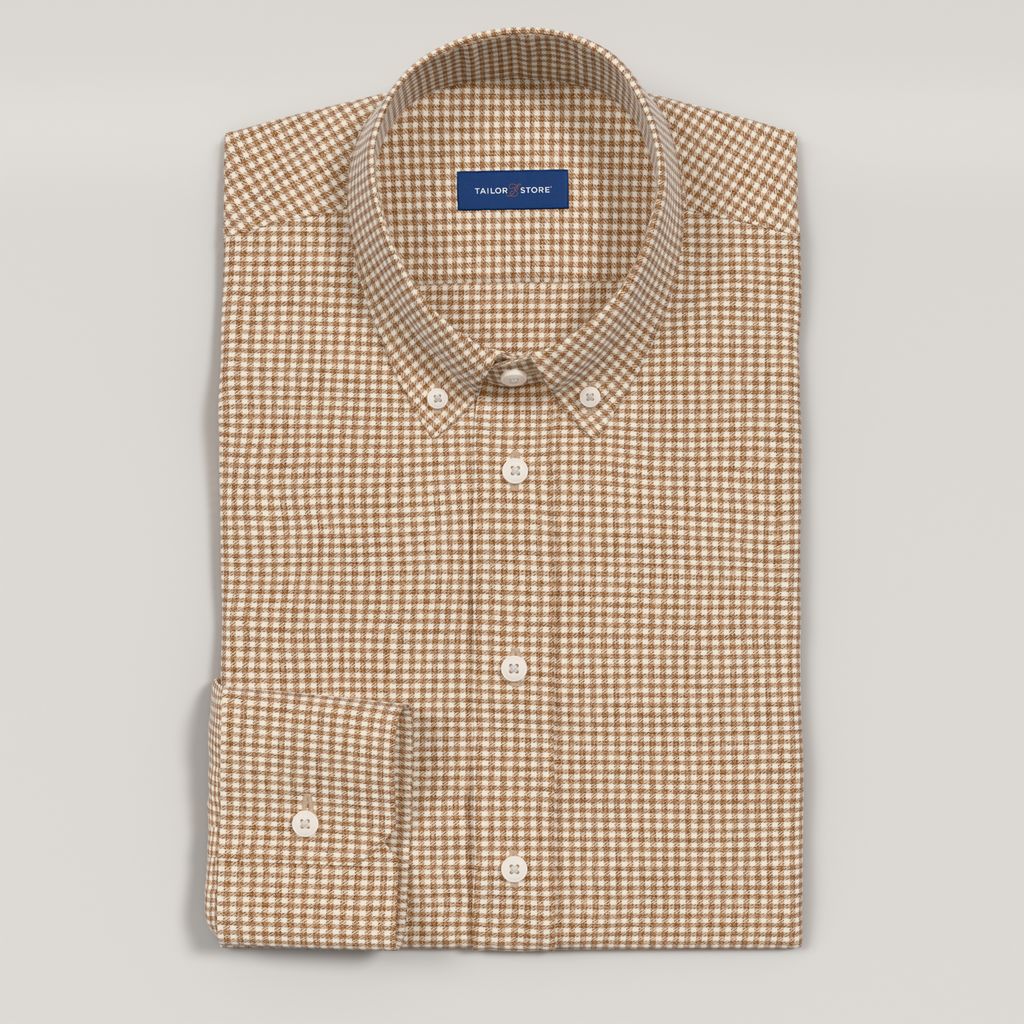Gingham patterned flannel shirt in ivory and beige