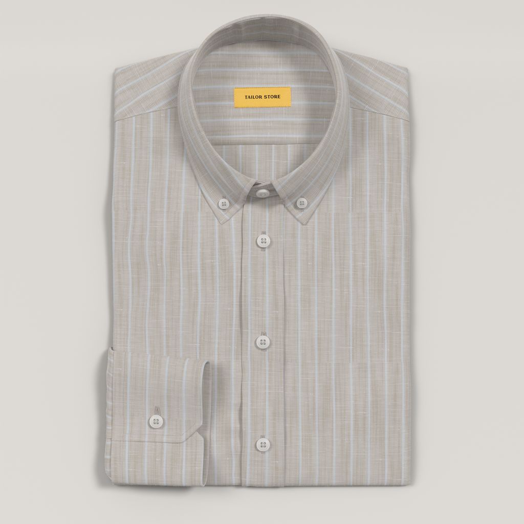 Beiges gestreiftes Hemd aus Leinenmischung