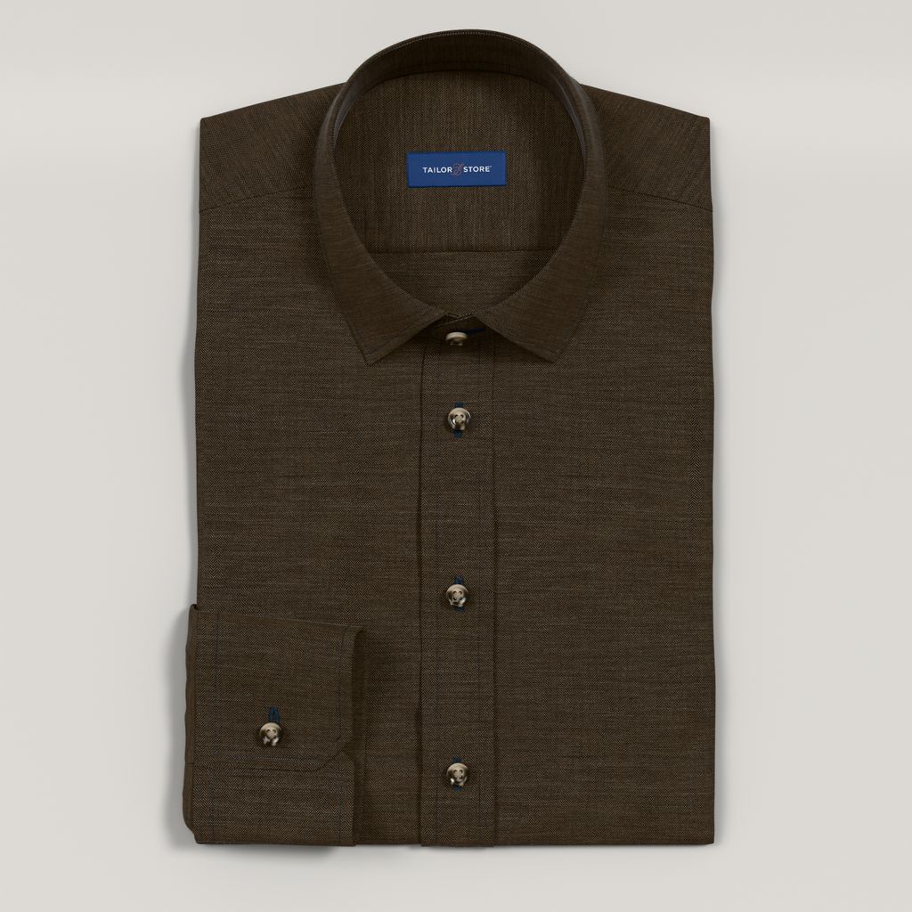 Men’s Custom Brown Herringbone Twill Shirt