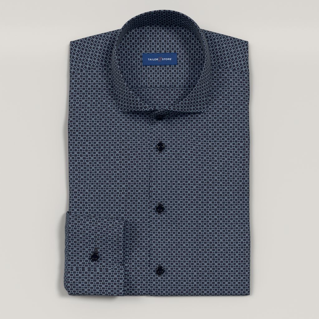 Men’s Custom Navy Print Poplin Shirt