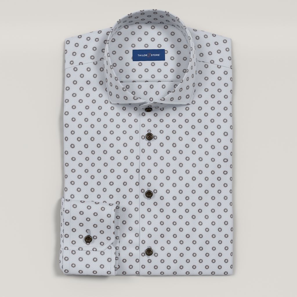 Chemise sur mesure pour homme, imprimée bleu clair et marron, en coton satiné – Larkhall