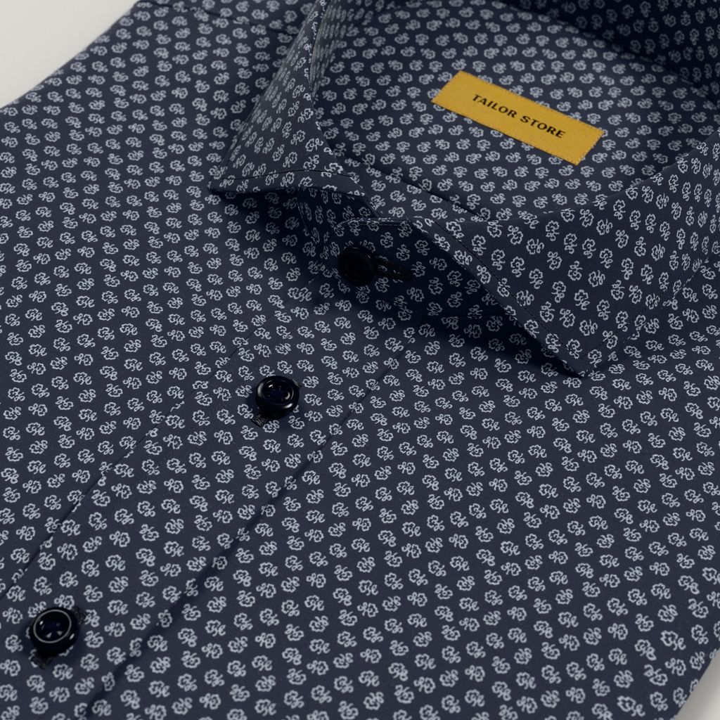 Chemise en coton imprimé bleu marine sur mesure pour homme – Clydebank