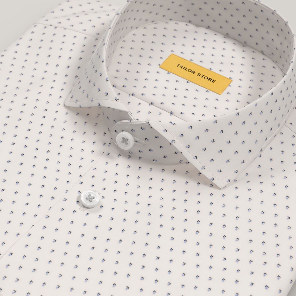 Chemise en popeline bleue à micro-imprimé pour homme, sur mesure