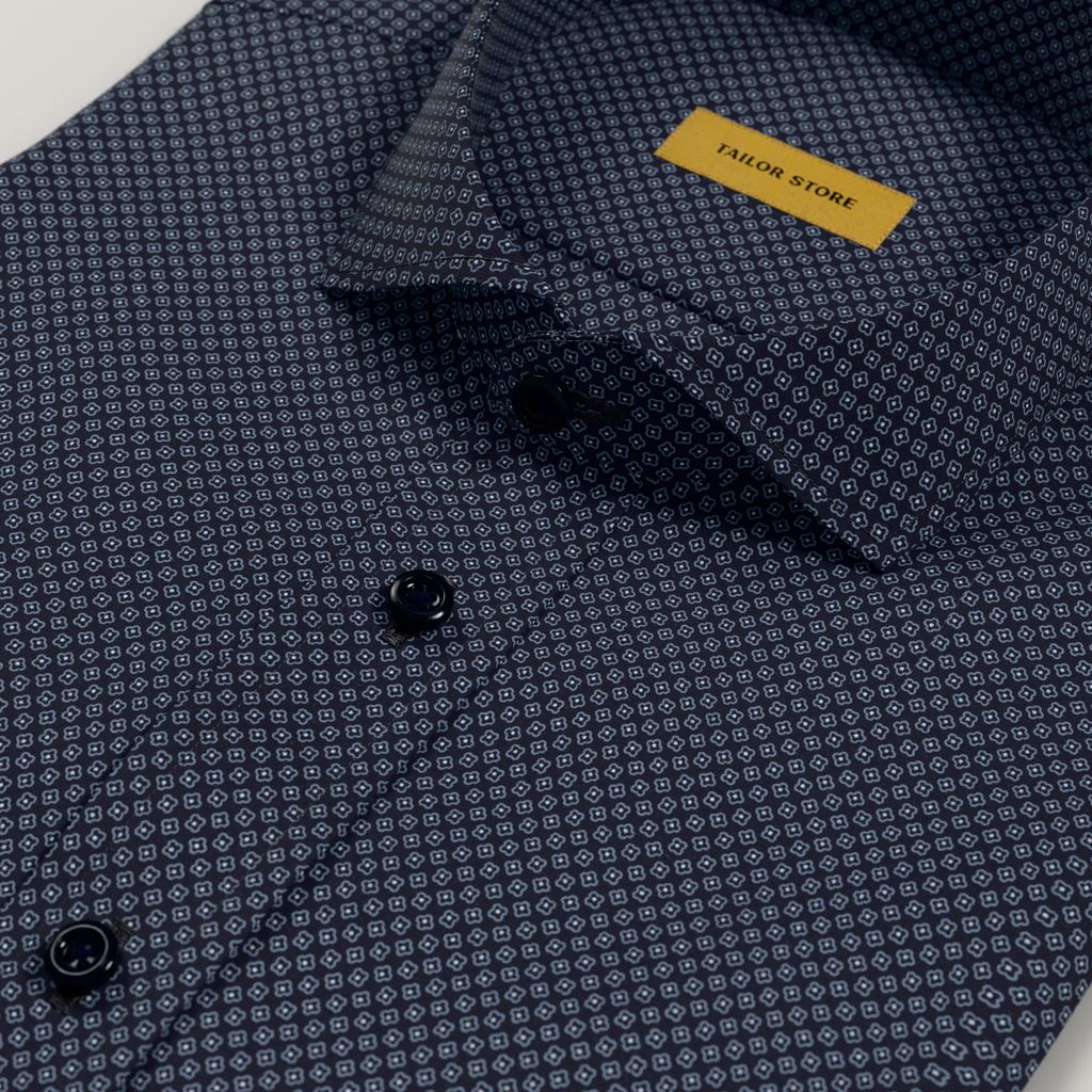 Maßgeschneidertes Herrenhemd aus marineblauem Satinkotton