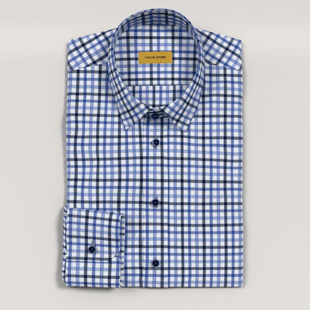 Men’s Custom Blue and Black Checked Cotton Shirt 