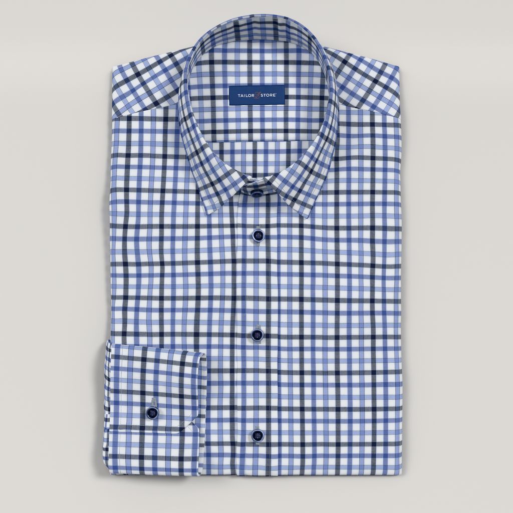 Men’s Custom Blue and Black Checked Cotton Shirt 