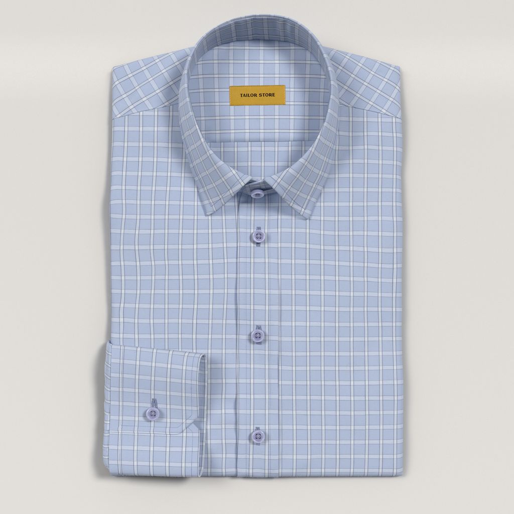 Men’s Custom Light Blue Windowpane Cotton Shirt