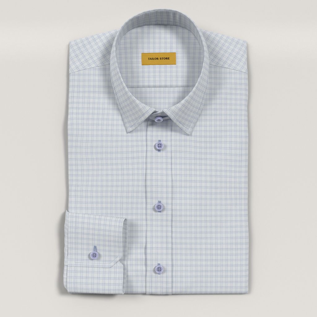 Men’s Custom White and Light Blue Patterned Cotton Shirt 